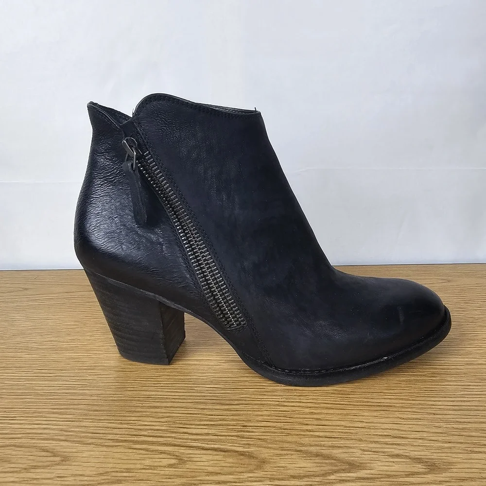 Paul Green Aubrey Ankle Boots‎ Heels Western Double Zip 8.5 Black Leather